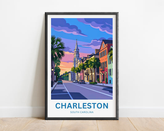 Charleston Historic District Travel Poster - Street Elegance