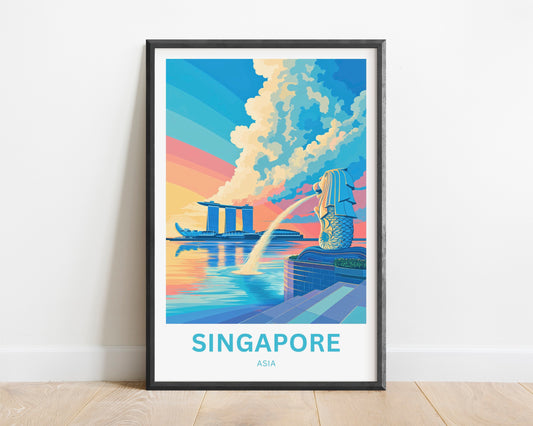 Singapore Travel Poster - The Watchful Merlion