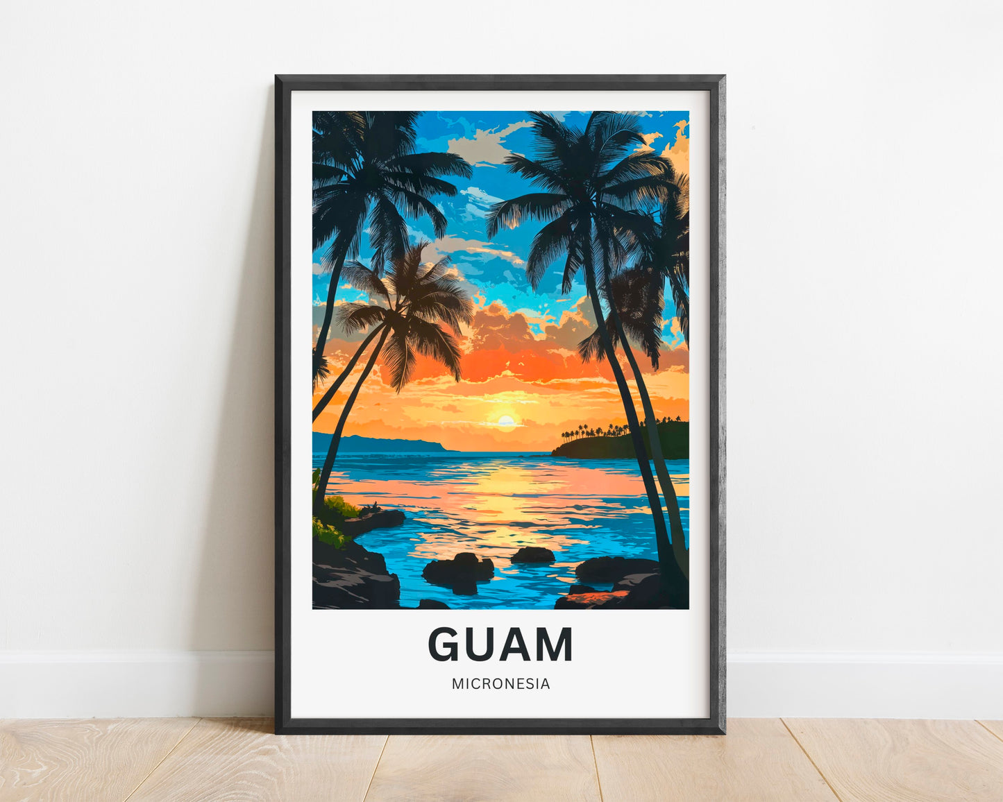 Guam Travel Poster - Tropical Sunset View US Island