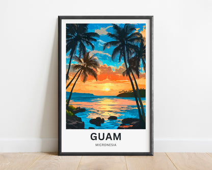 Guam Travel Poster - Tropical Sunset View US Island