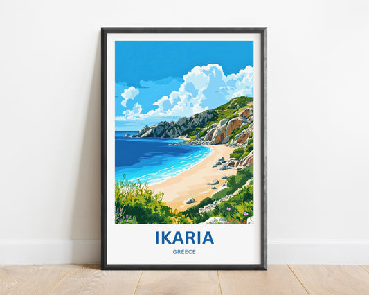 Ikaria Beach Travel Poster  - Greece Golden Sands