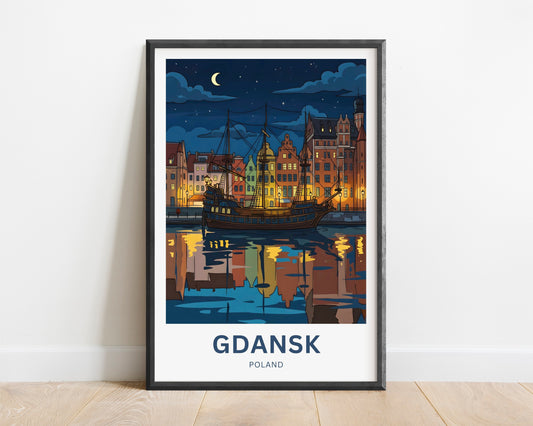 Gdańsk  Travel Poster - Nightlights on The Water