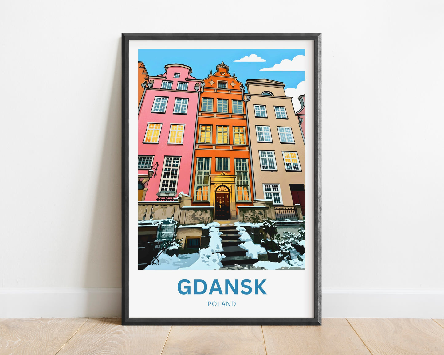 Gdańsk  Travel Poster - Pastel Facades in Winter