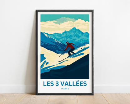 Les 3 Vallées Travel Poster - Snowy Escape in the French Alps