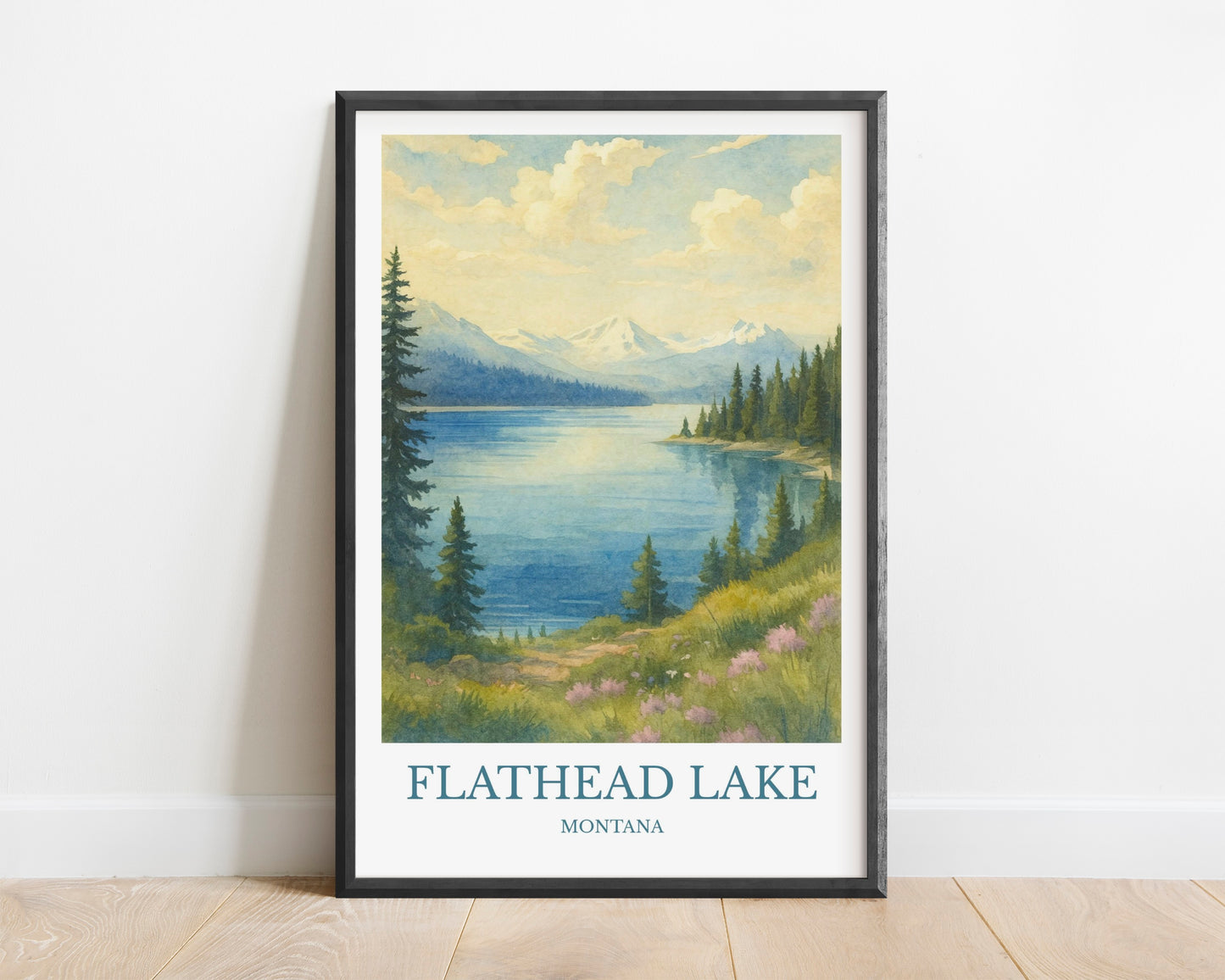 Flathead Lake, Watercolor design poster, Montana Print, Flathead Lake Wall Art