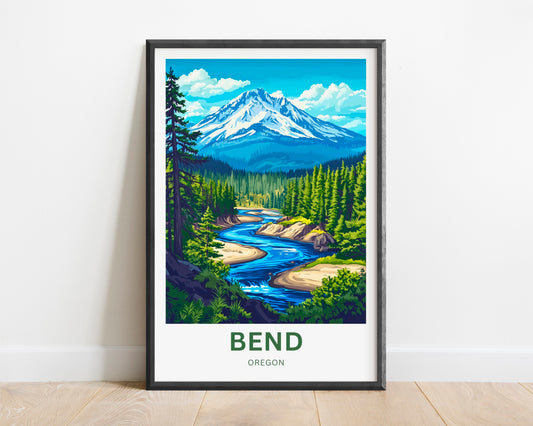 Bend Travel Poster - Oregon Stunning Mountains View