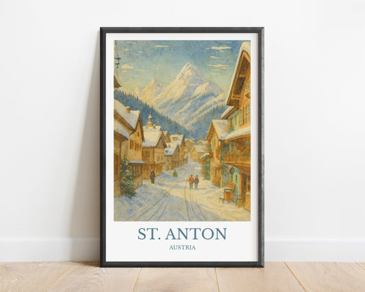 St. Anton, Watercolor design poster, Austria Print, St. Anton Wall Art