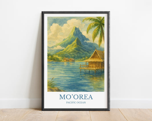 Mo’orea, Watercolor design poster, Pacific Ocean Print, Mo’orea Wall Art