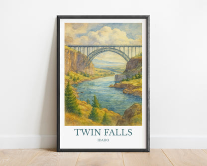 Twin Falls, Watercolor design poster, Idaho Print, Twin Falls Wall Art