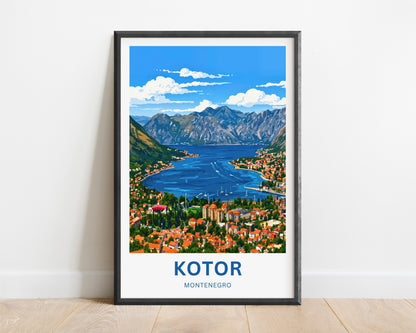 Kotor Travel Poster -   Montenegro Aerial Town View