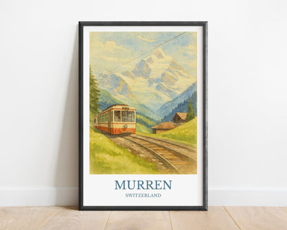 Mürren, Watercolor design poster, Switzerland Print, Mürren Wall Art