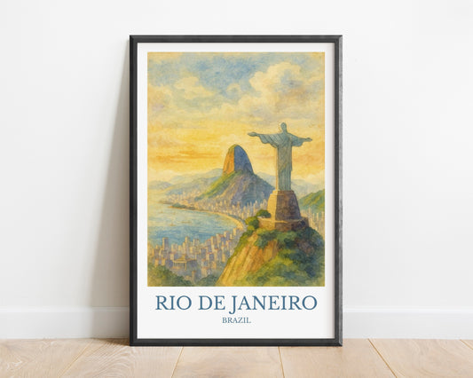 Rio de Janeiro, Watercolor design poster, Brazil Print, Rio de Janeiro Wall Art
