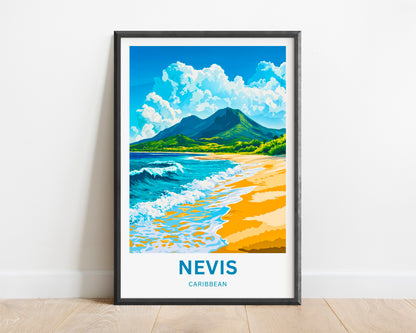 Nevis Travel Poster - Breathtaking Beach View in Caribbean Island