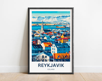Reykjavik Travel Poster  - Mesmerizing Aerial View of Iceland City