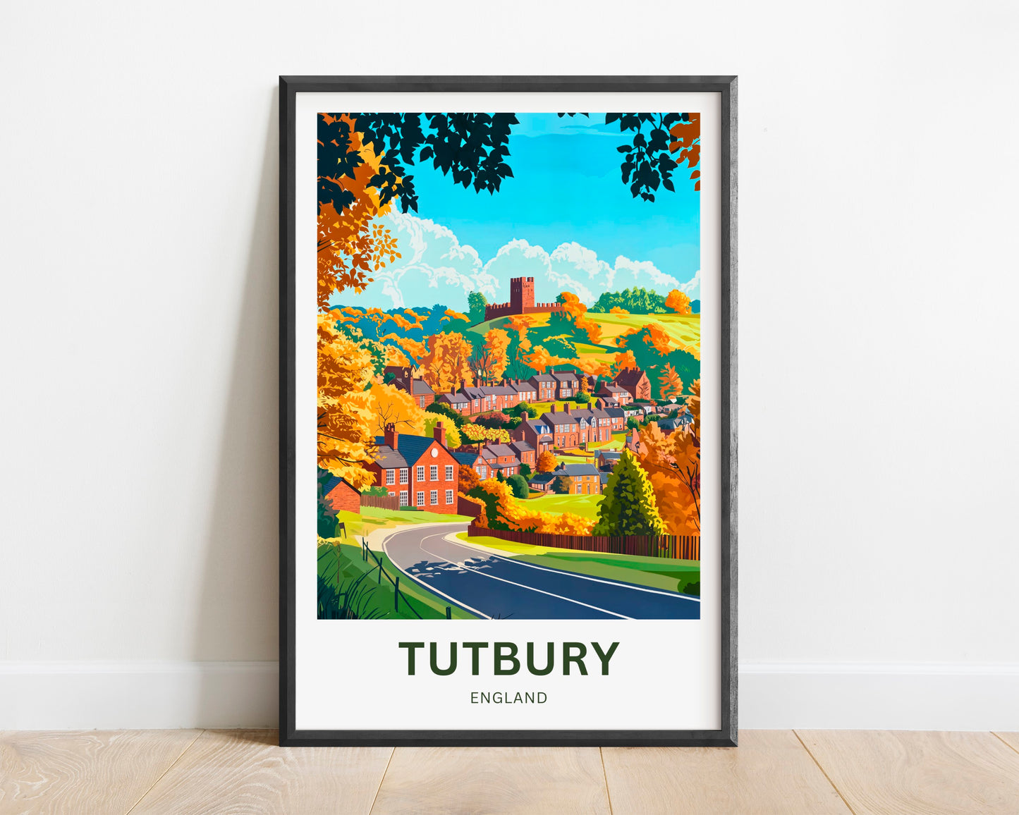 Tutbury Travel Poster - Rolling Hills & Village Timeless Charm