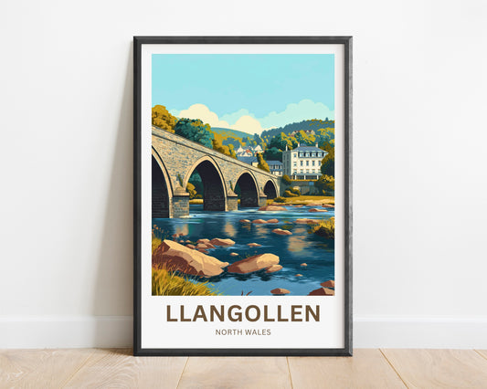 Llangollen Travel Poster - Stone Bridge Scene