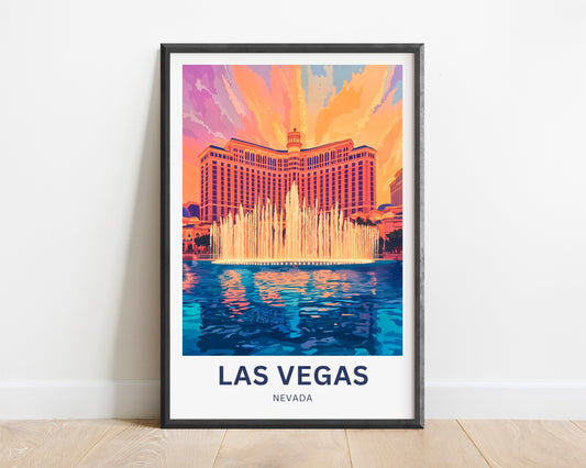 Las Vegas Travel Poster - Featuring Stunning Bellagio fountains