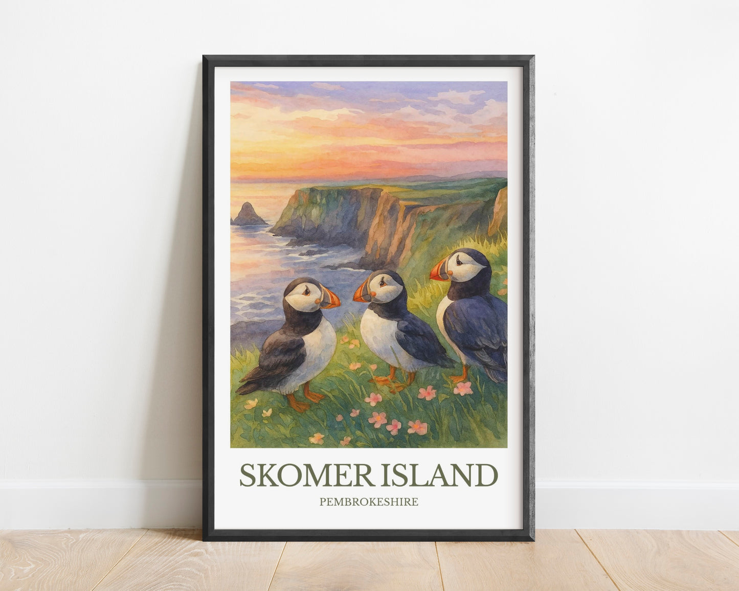 Skomer Island, Watercolor design poster, Pembrokeshire Print, Skomer Island Wall Art