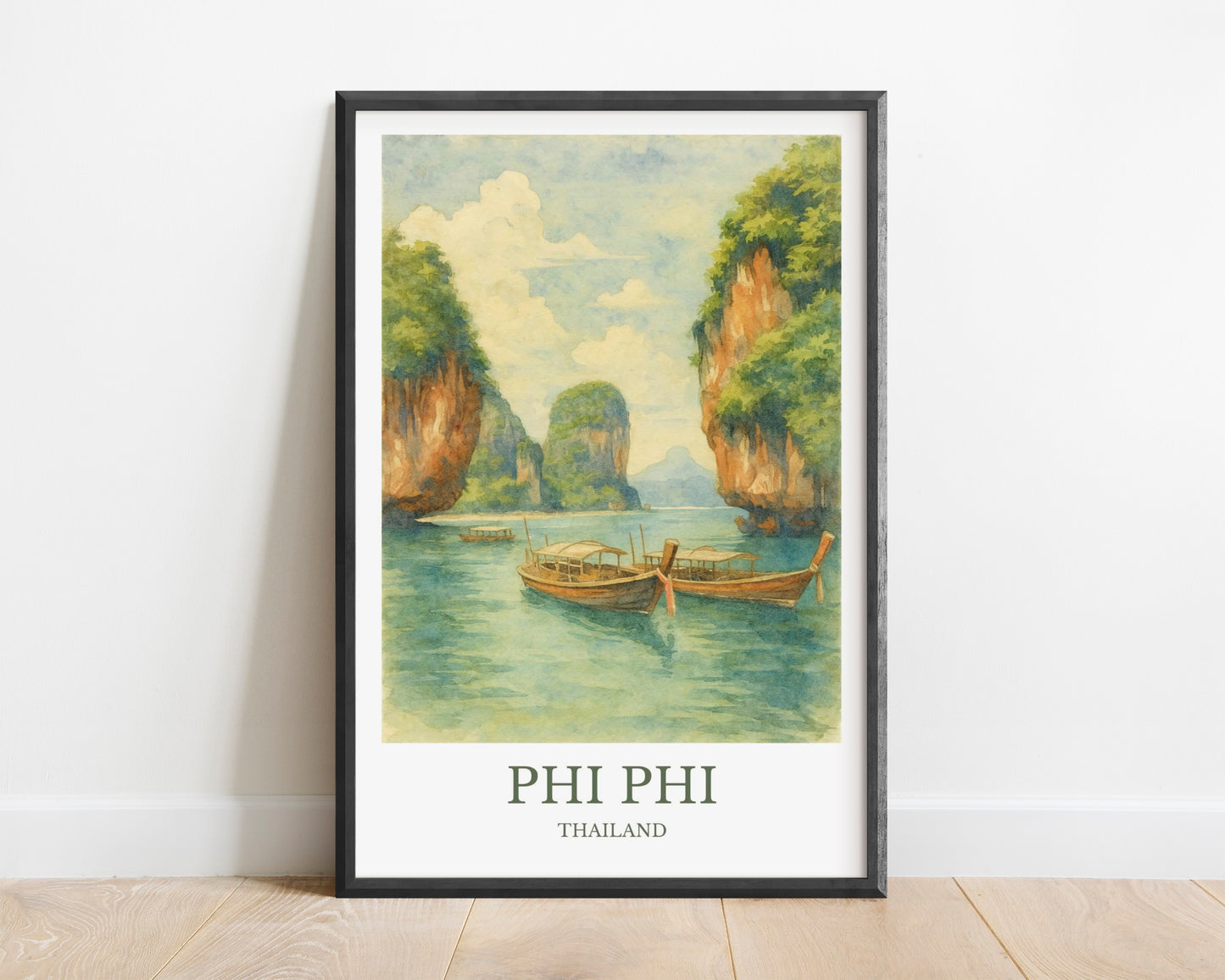 Phi Phi, Watercolor design poster, Thailand Print, Phi Phi Wall Art
