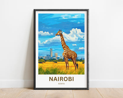 Nairobi Travel Poster - Captivating Girafe and Skyline