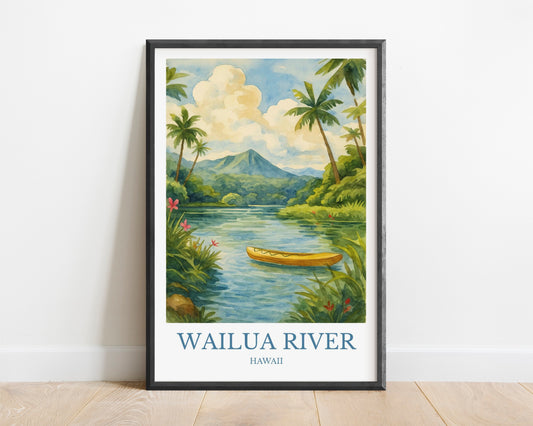 Wailua River, Watercolor design poster, Hawaii Print, Wailua River Wall Art