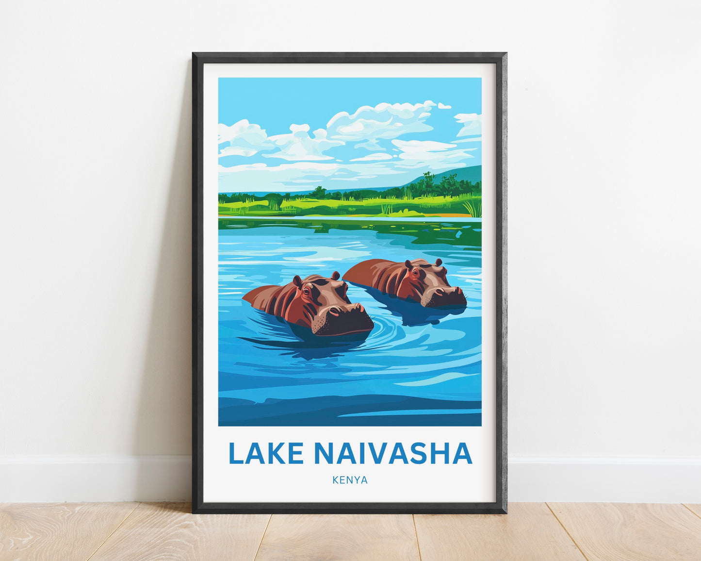 Lake Naivasha Travel Poster - Kenya Lake Hippos