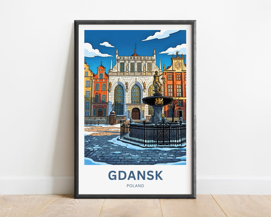 Gdańsk  Travel Poster - Fountain Square Splendor