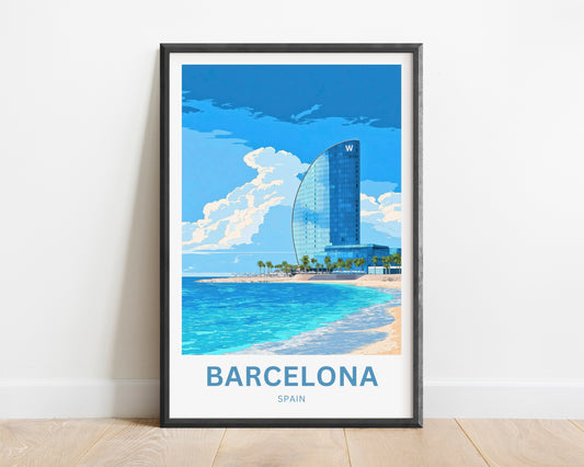 Barcelona Travel Poster  - Captivating Seaside Beach, Spain