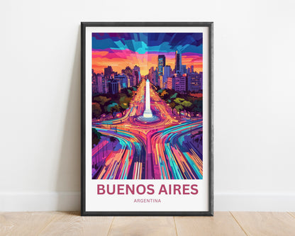 Buenos Aires Travel Poster -  City Light Streets View