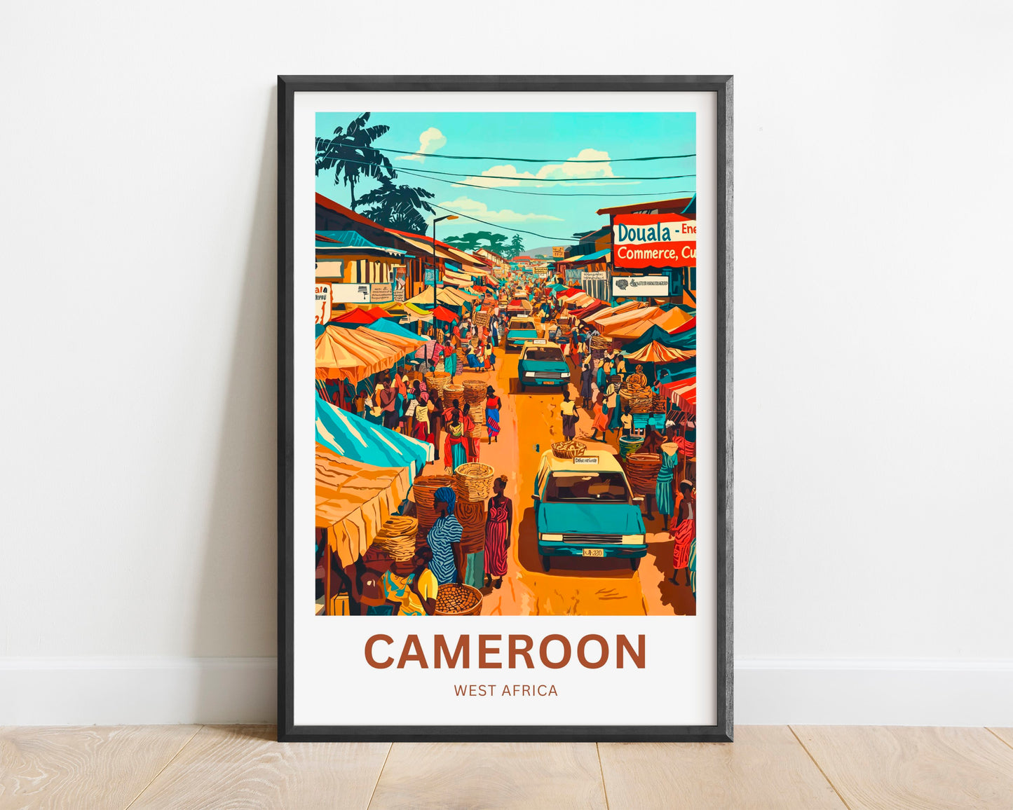 Cameroon Travel Poster - Captivating Busy Market Street