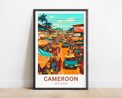 Cameroon Travel Poster - Captivating Busy Market Street
