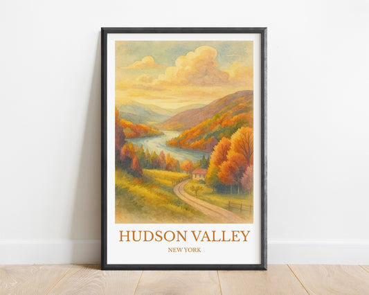 Hudson Valley, Watercolor design poster, New York Print, Hudson Valley Wall Art