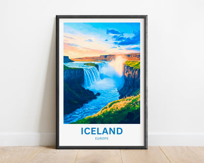Iceland Travel Poster - Massive Europe Waterfalls