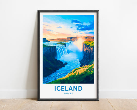 Iceland Travel Poster - Massive Europe Waterfalls