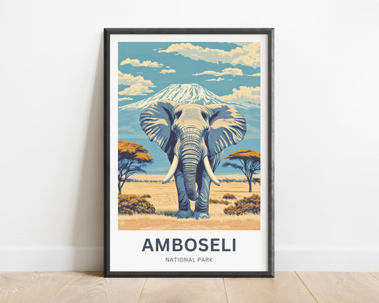 Amboseli National Park Travel Poster  - Tusks of Glory, Kilimanjaro Rising