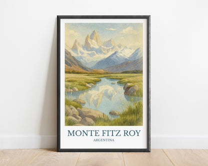 Monte Fitz Roy, Watercolor design poster, Argentina Print, Monte Fitz Roy Wall Art