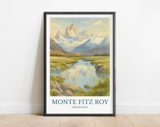 Monte Fitz Roy, Watercolor design poster, Argentina Print, Monte Fitz Roy Wall Art