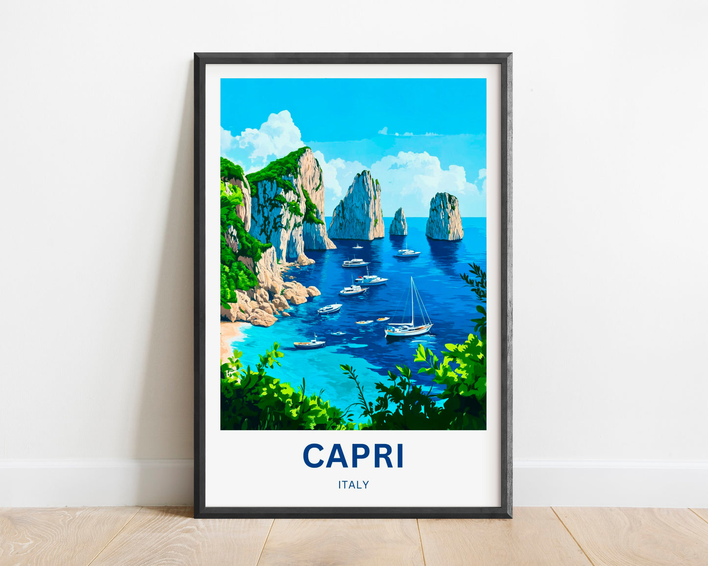 Capri Travel Poster - Enchanting Views of Italy Blue Coast