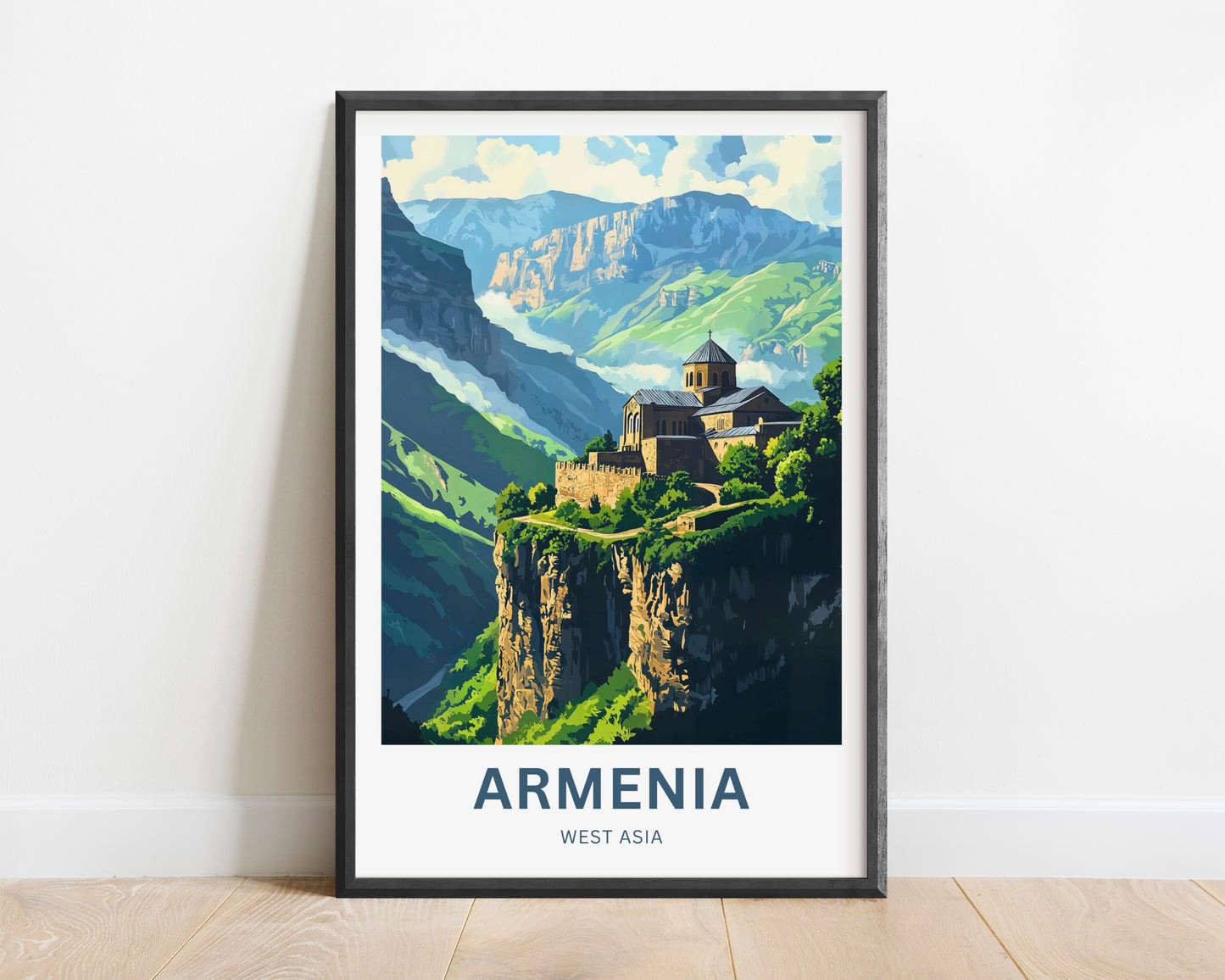 Armenia Travel Poster - Land of Mountains & Monasteries