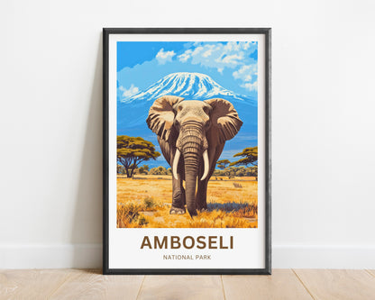Amboseli National Park Travel Poster  - Great Tusker and Kilimanjaro
