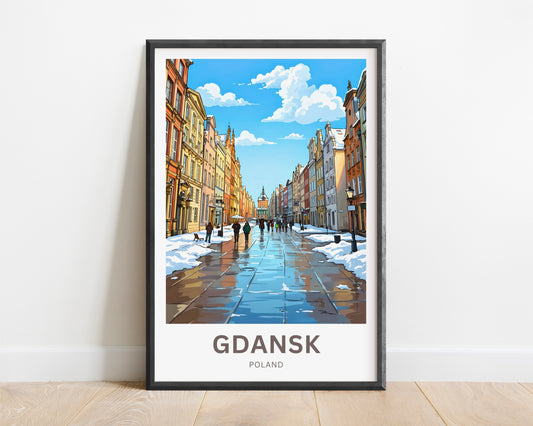 Gdańsk  Travel Poster - Beautiful Winter Street Strolling
