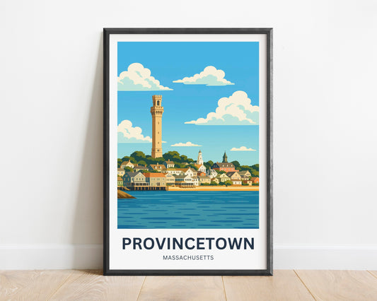 Provincetown Travel Poster- Pilgrim Monument by the Sea