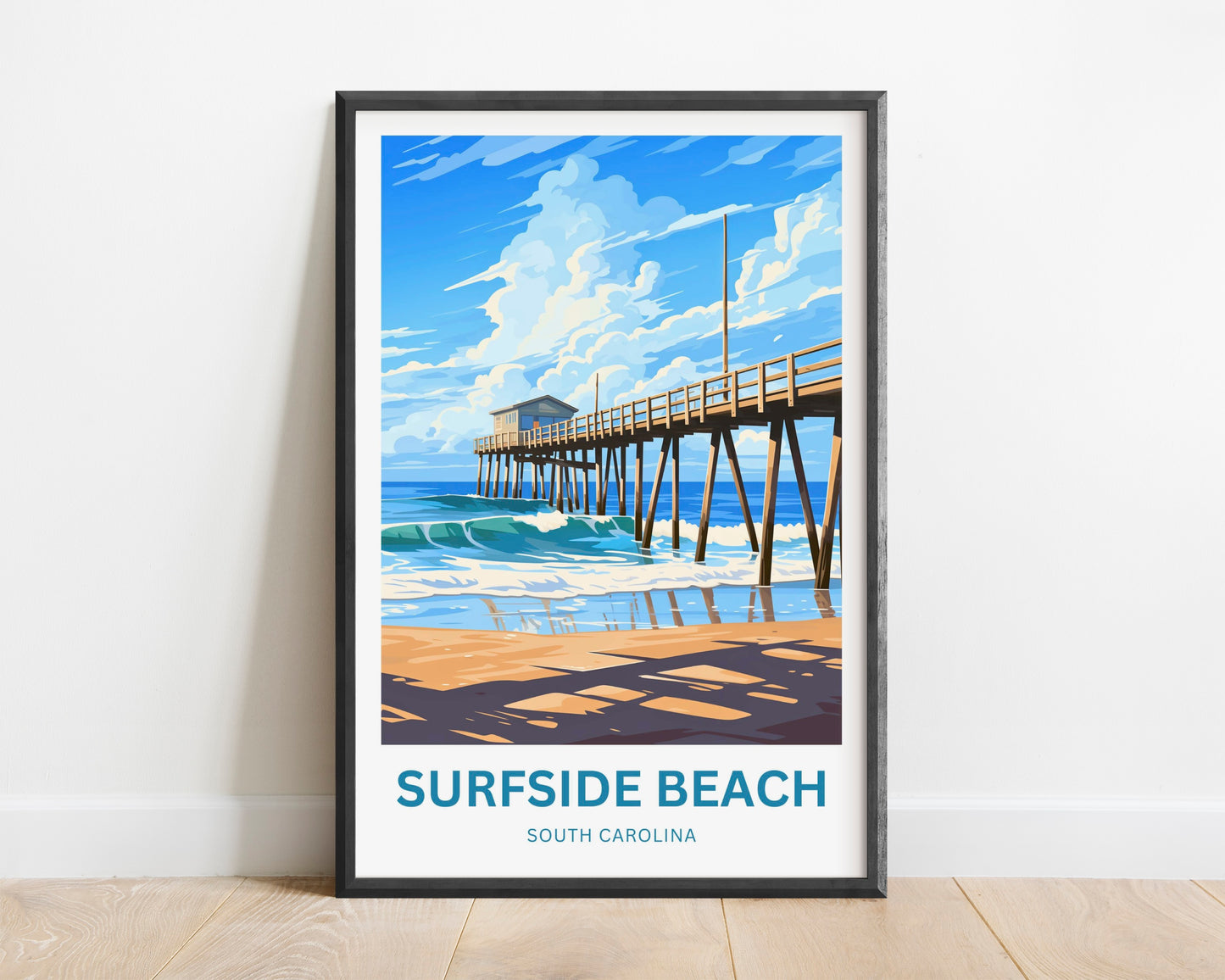 Surfside Beach Travel Poster -  Golden Days at Surfside Pier