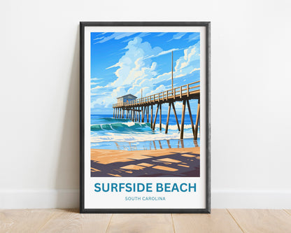 Surfside Beach Travel Poster -  Golden Days at Surfside Pier