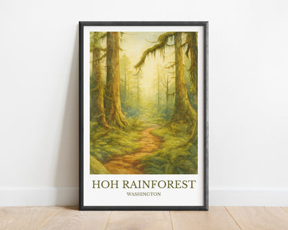 Hoh Rainforest, Watercolor design poster, Washington Print, Hoh Rainforest Wall Art