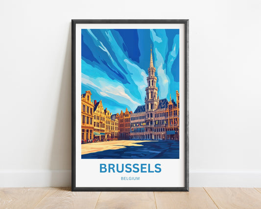 Brussels Travel Poster - Belgium Grand Place