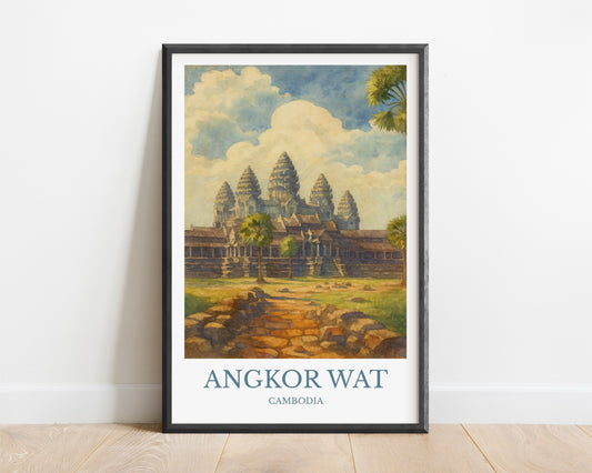 Angkor Wat, Watercolor design poster, Cambodia Print, Angkor Wat Wall Art