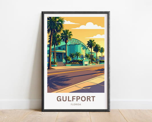 Gulfport, Florida Travel Poster - Casino Sunset