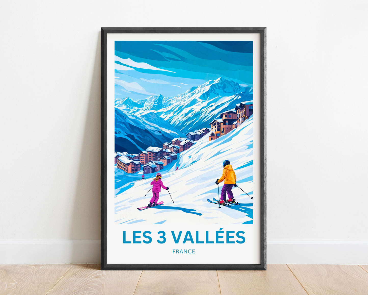 Les 3 Vallées Travel Poster- Ski through the Village Resort