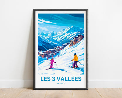Les 3 Vallées Travel Poster- Ski through the Village Resort